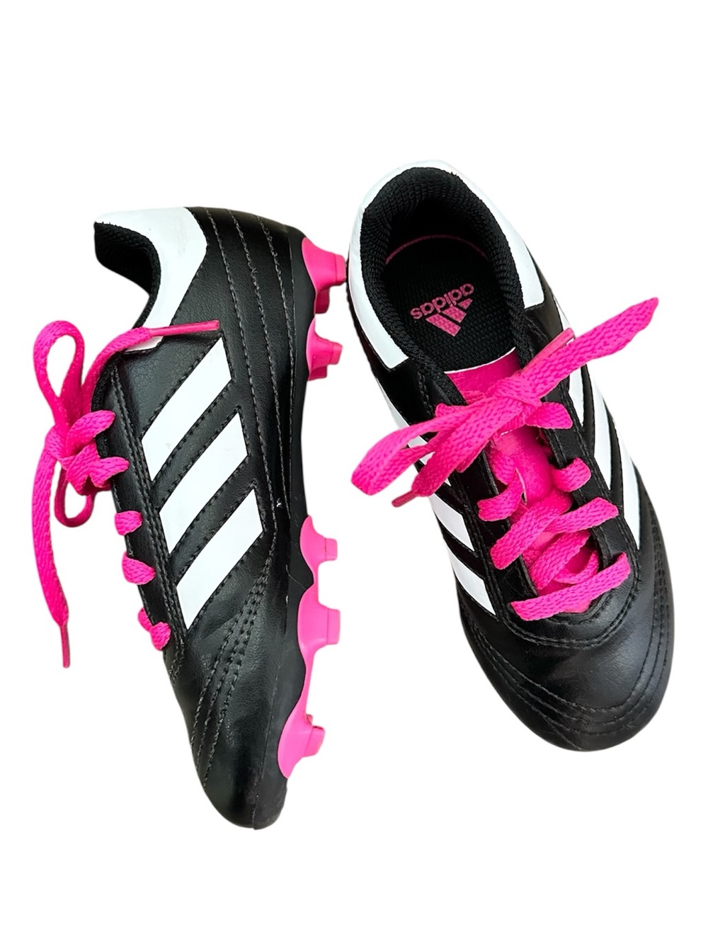 ADIDAS Kids Black & Pink Soccer Cleats White Stripes size US 11
